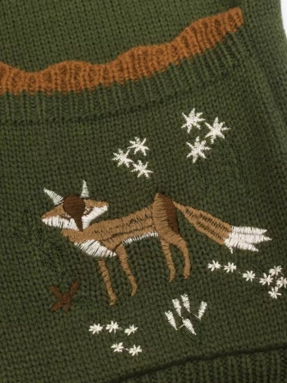 Button Up Fox Nature Army Green Cardigan With Pockets - Picture 4 of 7